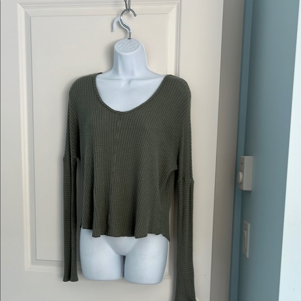 Elegant Olive Green Women's Knit Blouse, overaized